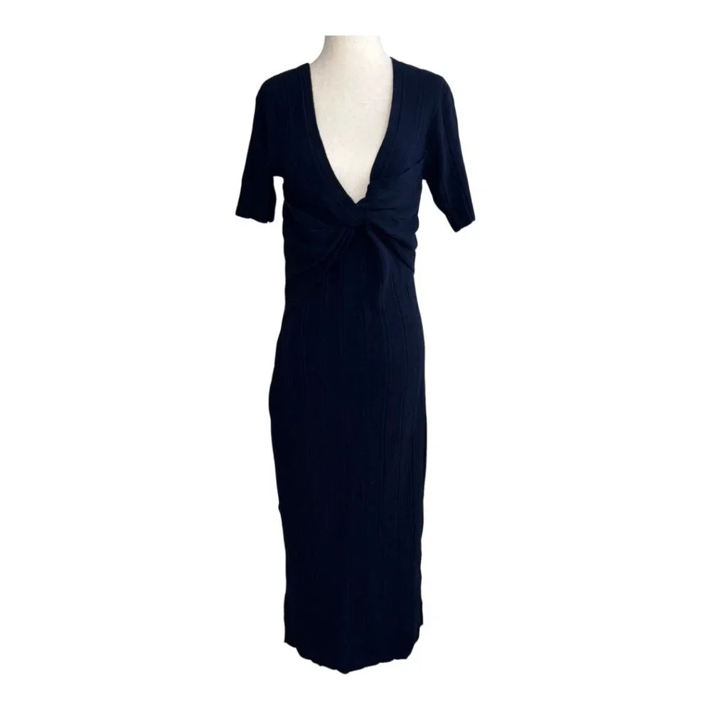 FRAME Twist Front Knit Ribbed Midi Sweater Dress - Picture 3 of 6